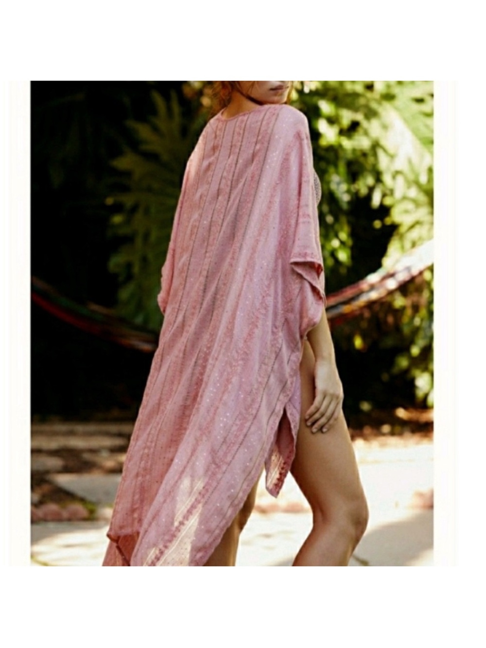 FREE PEOPLE Rose Gold Sequin Daydream Duster Kimono Beach Cover Up O/S